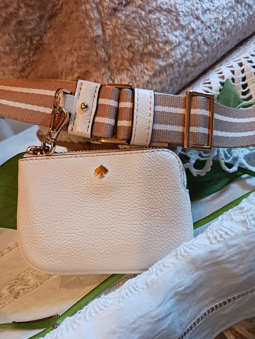 Kate Spade New York Rosie Satchel Natural Faux Shearling Pebbled Leather Trim - Picture 4 of 16